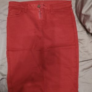 Red denim skirt